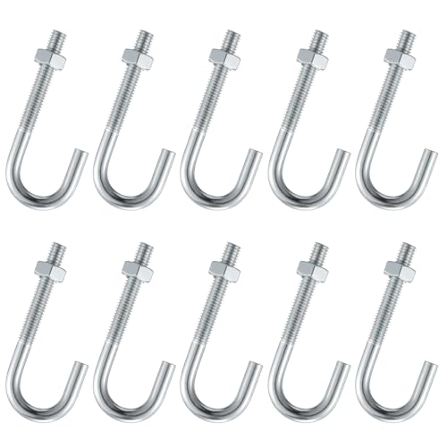 20 Pcs 3/8" x 3-3/4" J Bolt with Nut Galvanized Steel Eyebolts with Nuts Anchor Bolts Fastener Hardware for Concrete Pad Pouring Wood Projects Construction Dam Hanging Outdoor Installation 20
