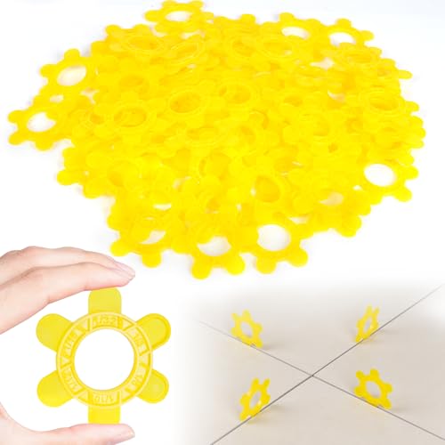 400 Pcs Reusable Hexagon Tile Spacers 1–5mm, 6 Sizes in 1 Large 6.7cm Plastic Tile Leveling Shims, Colour Coded Gap Clips for Wall & Floor Tiling, Fast Removal (Yellow) 400Pcs Yellow