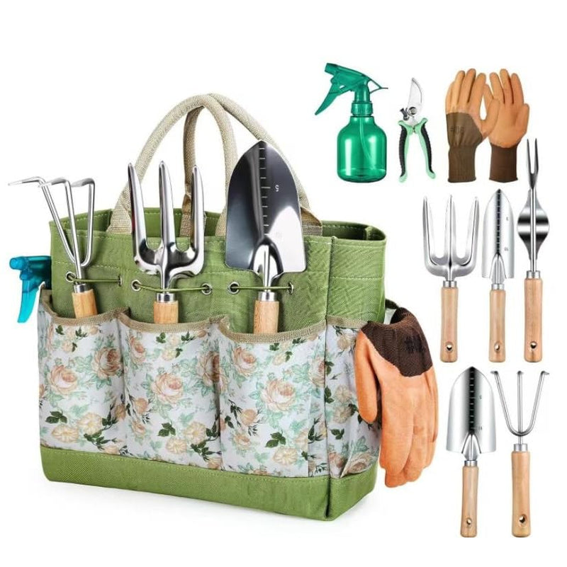 Gardening Tools 9-Piece Heavy Duty Gardening Hand Tools Durable Organizer Handbag,Rust-Proof Combination Garden Tool Set