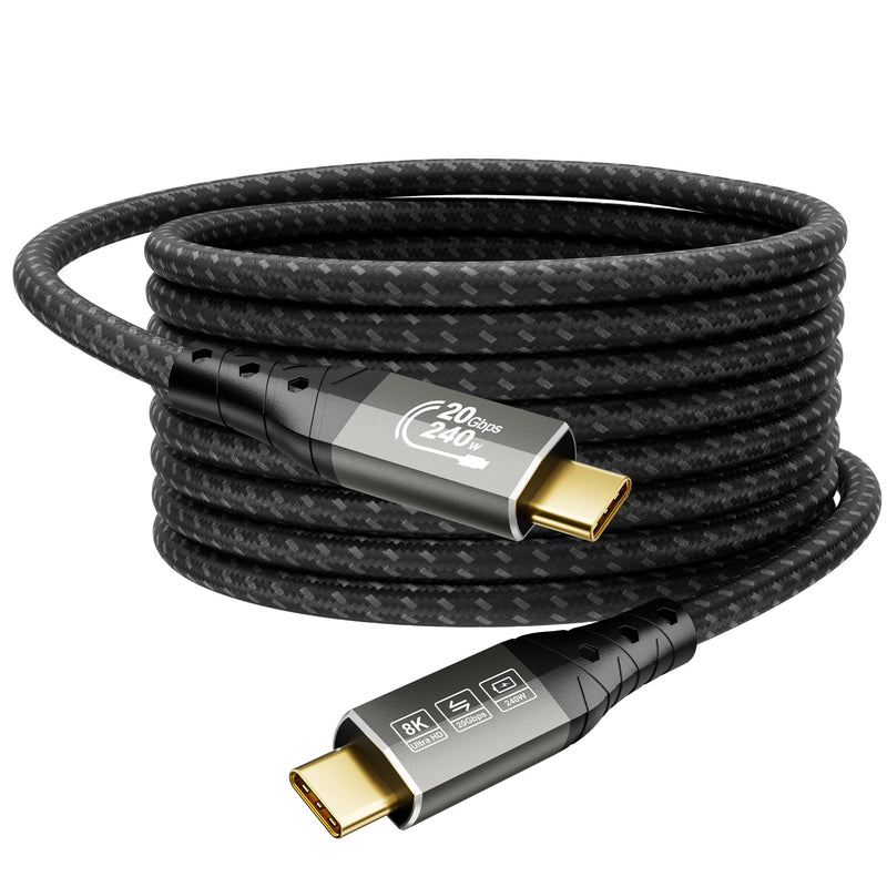 ZIKNYDO Long USB C to USB C Cable 16FT, Supports Up to 20Gbps Data Transfer, 240W Charging, 8K@30Hz, 4K@60Hz /144Hz Video Output, USBC Display Cord for Monitor, Laptop, MacBook Pro, iPad Pro (5m) 16FT*1