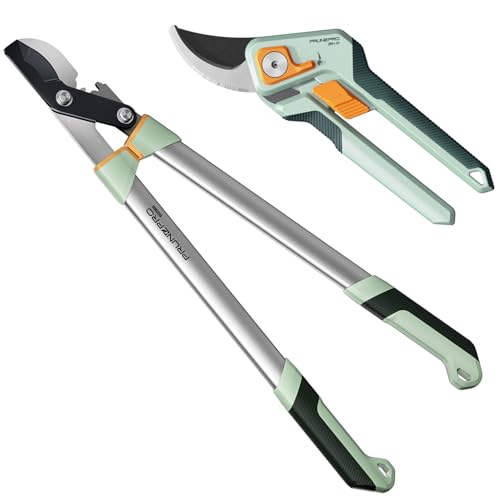 PrunePro Pruning Shears & Loppers for Branch Cutting Professional Bypass Hand Pruner Limb Cutter Sharp Stainless Steel Blade with Non-Stick Teflon Coating