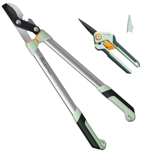 PrunePro Garden Scissors & Hand Loppers Sharp Stainless Steel Non-Stick Teflon Coating Blade for Branch Olanes Cutting