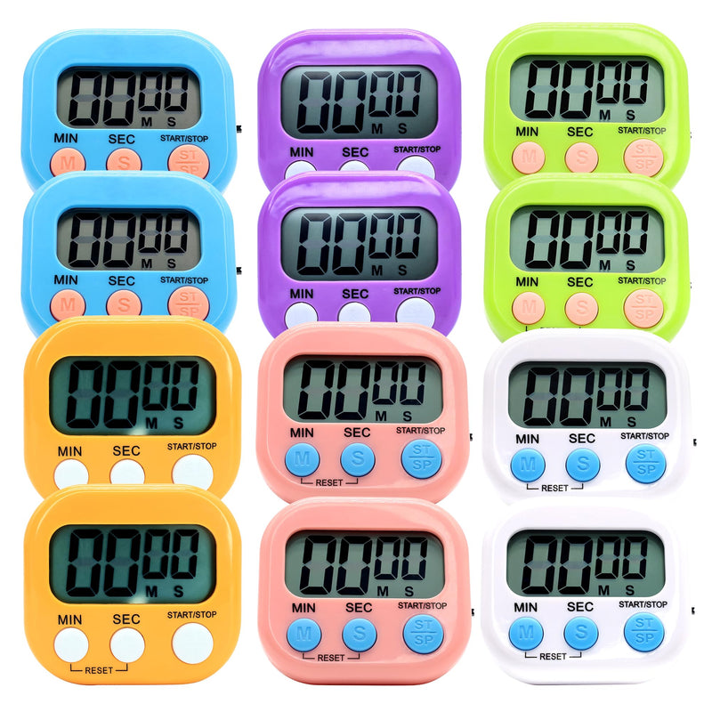 12 Pack Multi-Function Electronic Timer - Kitchen Timer,Magnetic Digital Timers,Big LCD Display, ON/Off Switch,Extensively Use in Cooking,Gym, Meeting, Classroom,Kitchen,Study,Work,Outdoor Activities 12
