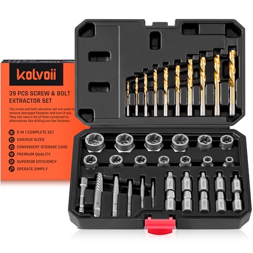 Kolvoii 39-Piece Easy Out Screw Extractor Set & Broken Bolt Extractor Kit 39 PCS
