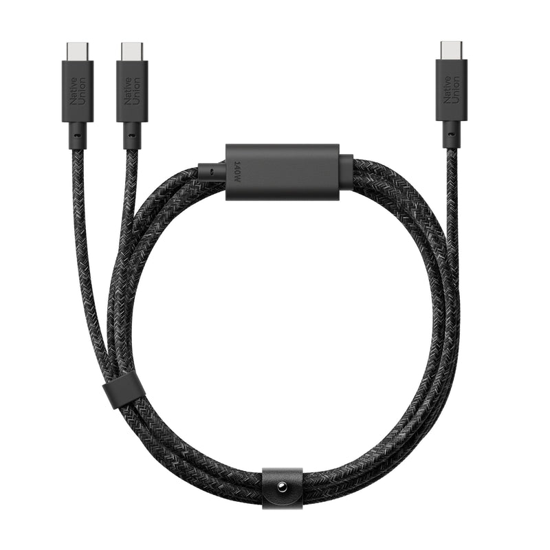 Native Union Belt Cable 2-in-1 – 6.5ft Multi-Device High Speed Charging Cable with Leather Strap for All Type-C Devices – 140W USB-C to Two USB-C Connectors – Made with Recycled Materials (Cosmos) Cosmos