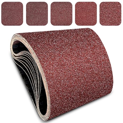 8x19 Inch Floor Sanding Belts 10 Pcs (5 Grit, 2 Each of 40, 60, 80, 100, 120 Grits) Heavy Duty Belt Sander Aluminum Oxide Belt Sander Paper for Wood, Metal, Stainless Steel, Automotive, and Furniture #40#60#80#100#120 8x19 inch-Aluminum Oxide