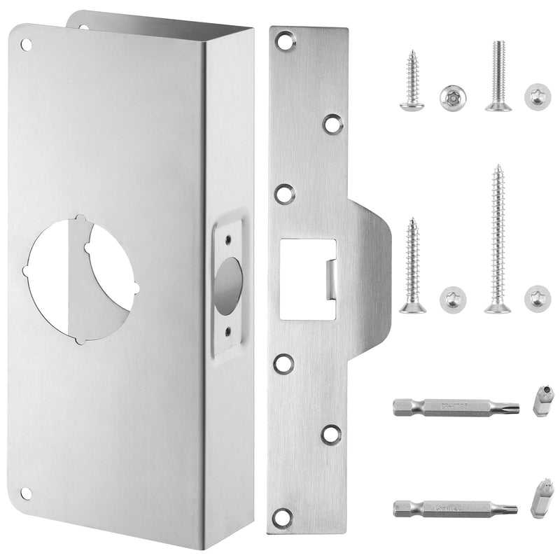 U 9551 Stainless Steel Lock and Door Reinforcement Plate fits 1-3/4"Thick Doors and Includes the U 9476 Security Latch Strike (1-1/4 "x 7-7/8"). Stainless Steel Finish