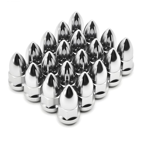 20-Piece Chrome Bullet-Style Lug Nuts – 1/2"-20 Thread, Extended Acorn/Bulge Style Wheel Nuts, Chrome Finish, High-Strength Steel, Cone Seat, Complete Set for 4 Wheels Spares