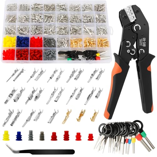 969pcs Car Connector Set with SN-58B Crimping Tool Cable Connector Pins 1.0-3.5mm Crimping Range 0.25-1.5mm² AWG 23-16 Sealing Plugs and 18 Unpin Tools for Car, Motorcycle and Boat 970 Stück