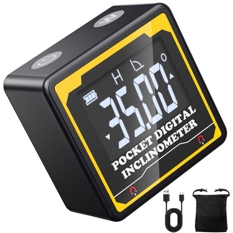 Preciva Magnetic Digital Angle Finder,Pocket-Sized 1.42″ 4-Sided Inclinometer with Backlit LCD,±0.2° High Precision,USB‑C Rechargeable,IP54 Waterproof for Construction,Metalworking&DIY Projects