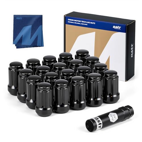 OMT M12x1.25 Lug Nuts with Cone Seat, 20pcs Lug Nuts Set with 1 Socket Key 20-Piece Spline Tuner Black