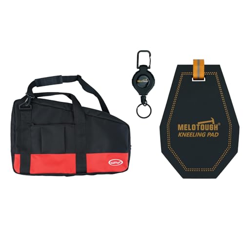 MELOTOUGH Heavy Duty Framing Nail Gun Tool Bag with Extra Storage Pockets, Mini Kneeling Pads with Badge Reel for Work, 1" Thick Soft NBR Foam Kneeling Pad for Mechanics, Construction, Electricians