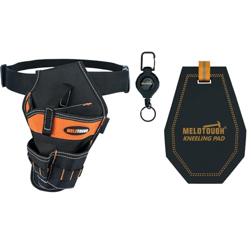 MELOTOUGH Tradesman Pro Drill Pouch for Tool Belt Right Handed Belt Cordless Drill Holder Tool Holster Impact, Mini Kneeling Pads with Badge Reel for Work, 1" Thick Soft NBR Foam Kneeling Pad