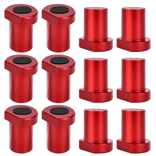Pack of 12 Aluminum Alloy Bench Hooks 20 mm Bench Dog Clamp, Woodworking Table Clamping Jaws, Bench Dogs, Clamping Jaws for Flat Tensioning, Dog Clamp Planer Bench Accessories for 20 mm Dog Hole (Red
