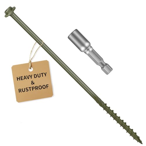 5/16 x 12 inch Long Timber Screws,Heavy Duty Exterior Lag Bolts with Hex Head, Structural Wood Screws for Deck, Fence, Landscape & Gazebo,Rust-Resistant Green Coated (25PCS) #5/16 x 12" 25PCS