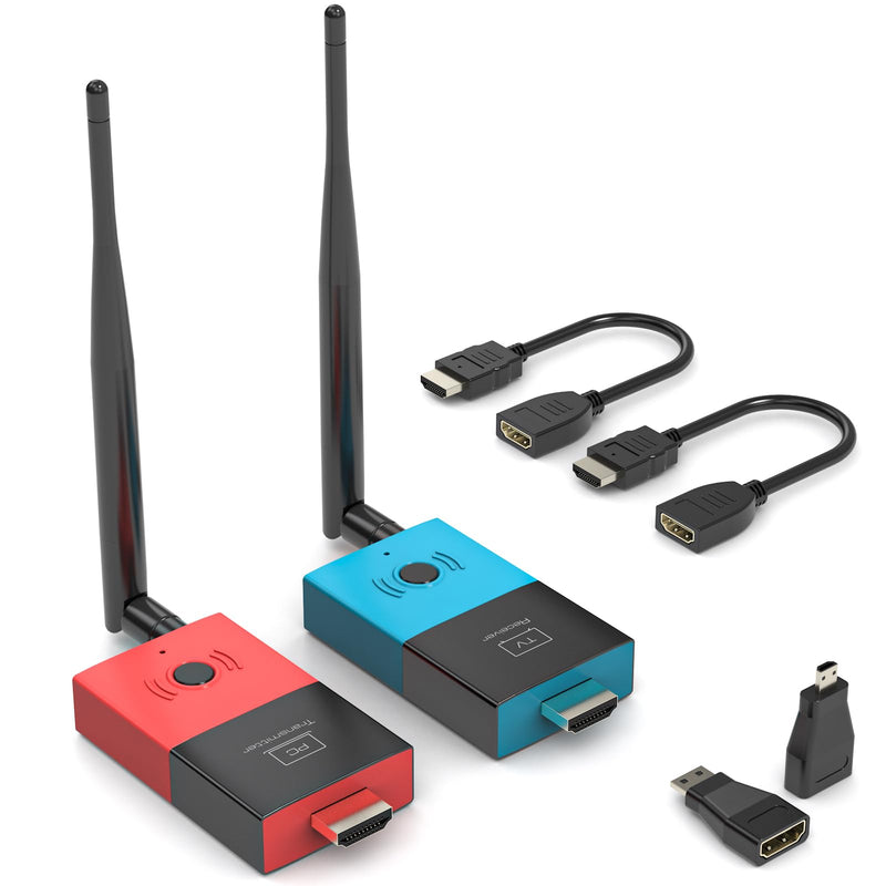 Wireless HDMI Transmitter and Receiver Plug & Play 2.4G+5.8G Wireless HDMI Extender 328FT/100M Support 4K Decode 1080P@60Hz for PC Laptop Camera Cable Box to TVs Monitors Projectors