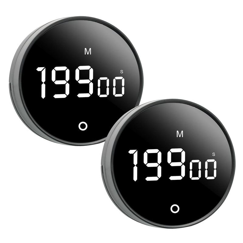 2Pcs Digital Kitchen Timer - Magnetic 199-Minute Countdown Countup Timer with Large LED Display,Volume Adjustable, Visual timers for Cooking,Gym,Meeting,Classroom,Study,Work,Outdoor Activities,Black Black-2pcs