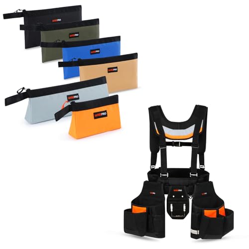 6 Pcs Tool Bag Zipper Pouch and Tool Belt with Suspenders