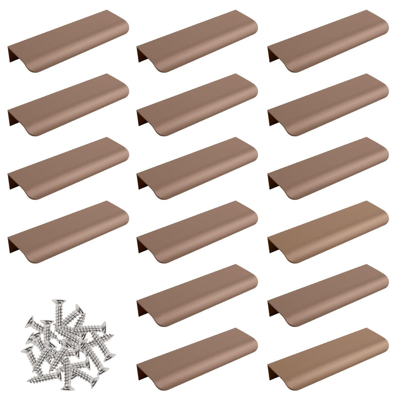 MOROBOR Finger Edge Pulls, 16pcs Modern Style Drawer Handles, Curved Aluminum Alloy Invisible Handle Wardrobe Pull for Cabinet Hardware Drawer,120mm/Brown Brown-16PCS 120mm