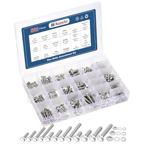 560Pcs Bolts and Nuts Washers Kit-M5/M6/M8 304 SS Hex Tap Bolt M4,M5,M6 Silver tone 560