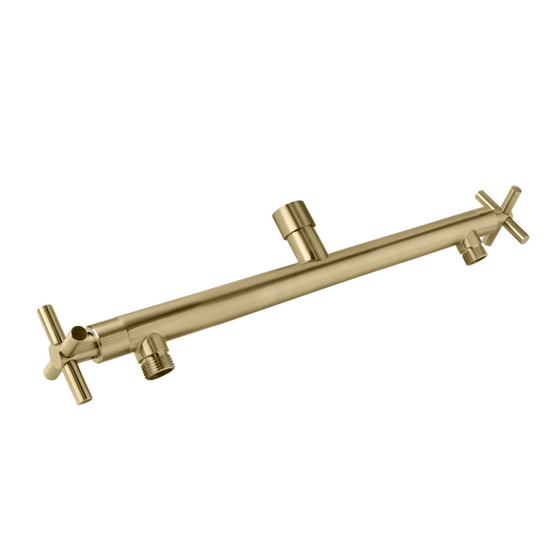 Shower Head Manifold with Double Outlet and Shut Off Valves for Dual Sprayer Showering System,Can Connect Two Showerheads,Brushed Gold，STG04-LL 11.8-inch Brushed Gold