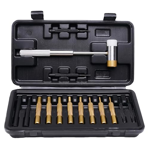 ALBO 15-Piece Pin Punch Set with Hammer, Brass and Plastic Drivers, Roll Pin Tools for Gunsmithing, Firearm and Small Machinery Repair, Knurled Handles, Hard Storage Case Set 15pcs (Black)