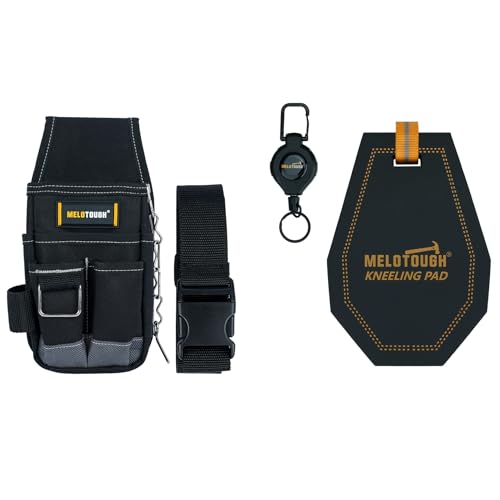 MELOTOUGH Pocket Tool Pouch Tool Belt Pouches with Belt Clip, Mini Kneeling Pads with Badge Reel for Work, 1" Thick Soft NBR Foam Kneeling Pad for Mechanics, Construction, Electricians, Plumbers