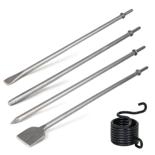 4Pcs Air Hammer Chisel Bits, 17.7 Inch Long Air Flat Chisels, Pneumatic Cold Chisel and Taper Punch, 2 Inch Wide Air Scraper Hammer Attachments for Concrete and Tile (17.7 Inch)