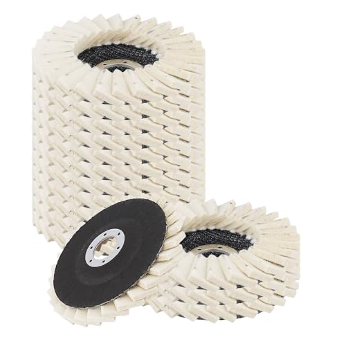 SINJEUN 15 PCS Felt Flap Disc, 4-1/2" x 7/8" Wool Polishing Wheel Disc, Angle Grinder Buffing Wheel, Metal Polishing, Off-White