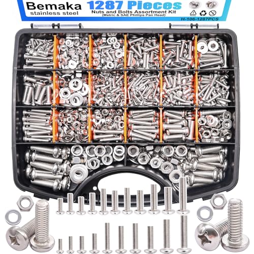 550PCS M3 x 6/8/12/16/20/25/30mm Hex Socket Head Cap Screws Bolts Nuts Washers Assortment Kit + 1287PCS Nuts and Bolts Assortment Kit, Metric & SAE Phillips Pan Head Machine Screws