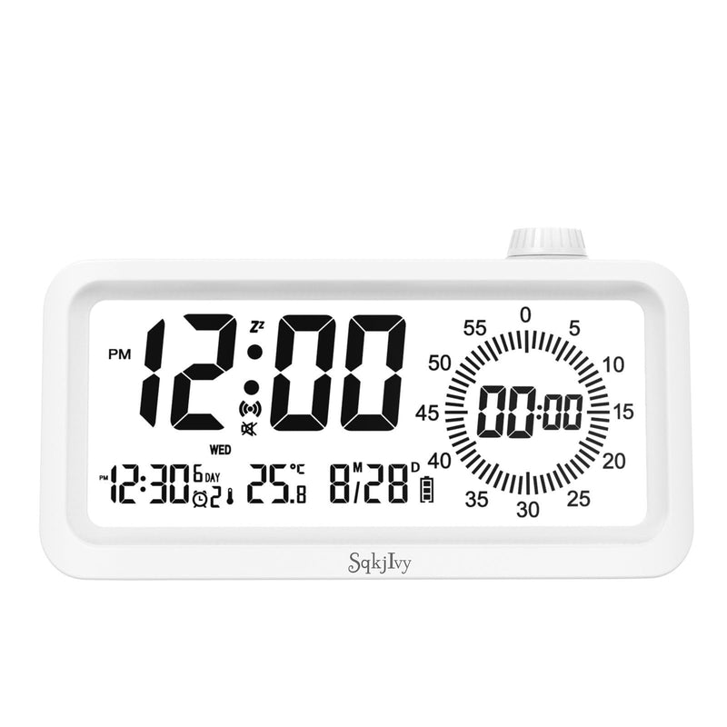 Visual Alarm Clock Timer with LCD Display, 3-Level Adjustable Backlight，Temperature Date, Silent Operation,3 Alarms, Snooze, Type-C Charging for Kids Studying/Office/Sleeping/Cooking(White)