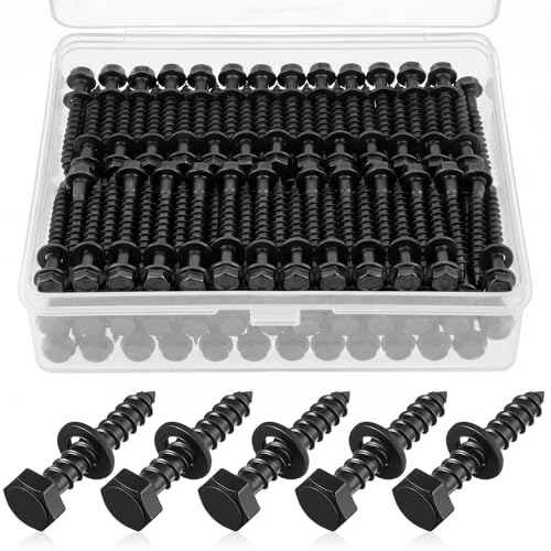 50 Sets 3/8" x 2" Hex Head Lag Bolts Heavy Duty Wood Lag Screw Carbon Stainless Steel with Washers Partially Threaded Hexagon Head Screws Zinc Plated(Black) 3/8" X 2" Black 50