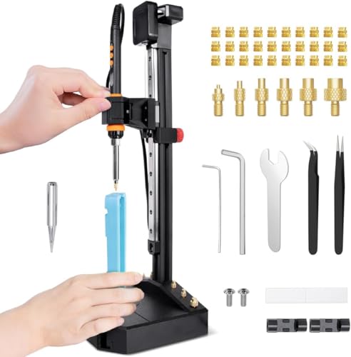Vertical Heat Set Insert Tool Pressing Machine with 90W Soldering Iron, Heat Set Tips M2-M8, 30PCS Brass Nuts Threaded Inserts for 3D Printed Part (Nutopress Pro)