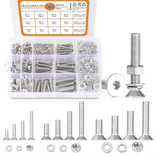 568 Pcs M4 M6 M8 Flat Head Socket Cap Screws Countersunk Bolts M4/M6/M8 - 10/16/20/25//30/40mm