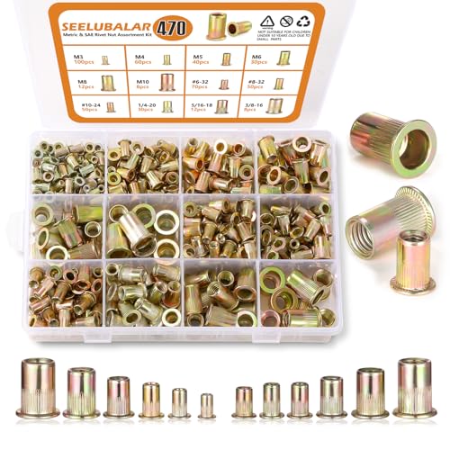 470PCS SAE & Metric Rivet Nut Kit, 6-32 to 3/8-16, M3 to M10 Metric & Sae Kit 470Pcs