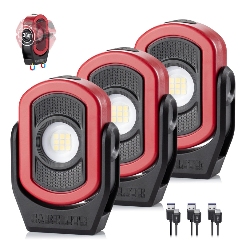 Magnetic Work Light – 780 Lumen Compact Pocket Light, Rechargeable 3000mAh, 360° Pivot, Durable & Portable for Mechanics & Jobsites (Red, 3-Pack) Red-3PK 3 Pack-780lm