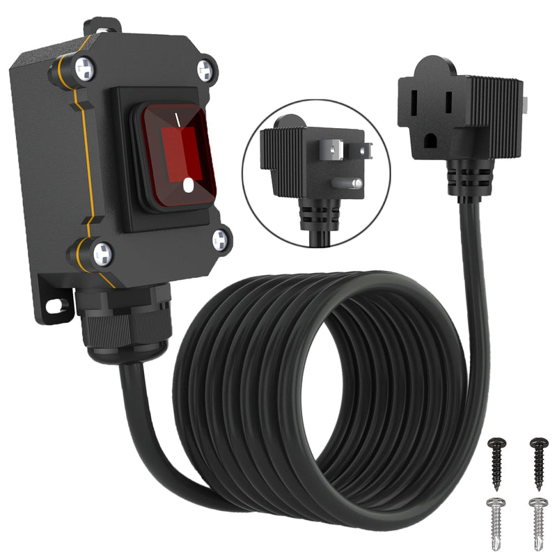 Inline Cord Switch with 16.5ft 14AWG Cable Piggyback Plug(3-Pronged), IP67 Waterproof Switched Extension Cord, AC/DC 20A-125V, 16A-250V Inline Power Switch (16.5FT)