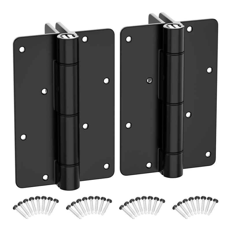 5-3/4" Self Closing Aluminum Gate Hinges for Metal Pool Gates,Heavy Duty Fence Door Hinges with Adjustable Tension for Vinyl Fence,Legged Hinges for Indoor Outdoor,Gate Hardware,2Pack,Matte Black