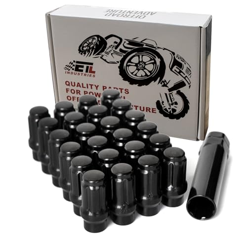 M12x1.5 Extended Lug Nuts 6 Spline for Aftermarket Wheels, 24 Pcs 12mmx1.5 Closed End with 7.6mm Shank for Toyota Tacoma 4Runner with 1 Socket Key (Black) Black