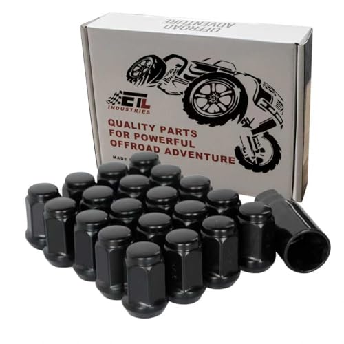 M14x1.5 Large Acorn Seat Wheel Lug Nuts, 20 PCS OEM Factory Style Closed End Lugnuts for Grand Cherokee, Wrangler, Mustang, Camaro, RAM 1500 (Black) Black