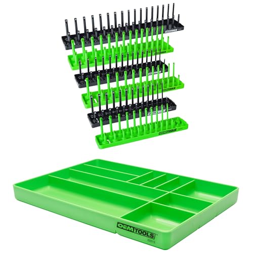 OEMTOOLS Tool Storage Organizer for SAE and Metric Socket, Tool Box Organizer Tray 10 Compartment, for 1/4", 3/8", and 1/2" Drive Sockets, Optimize Toolbox