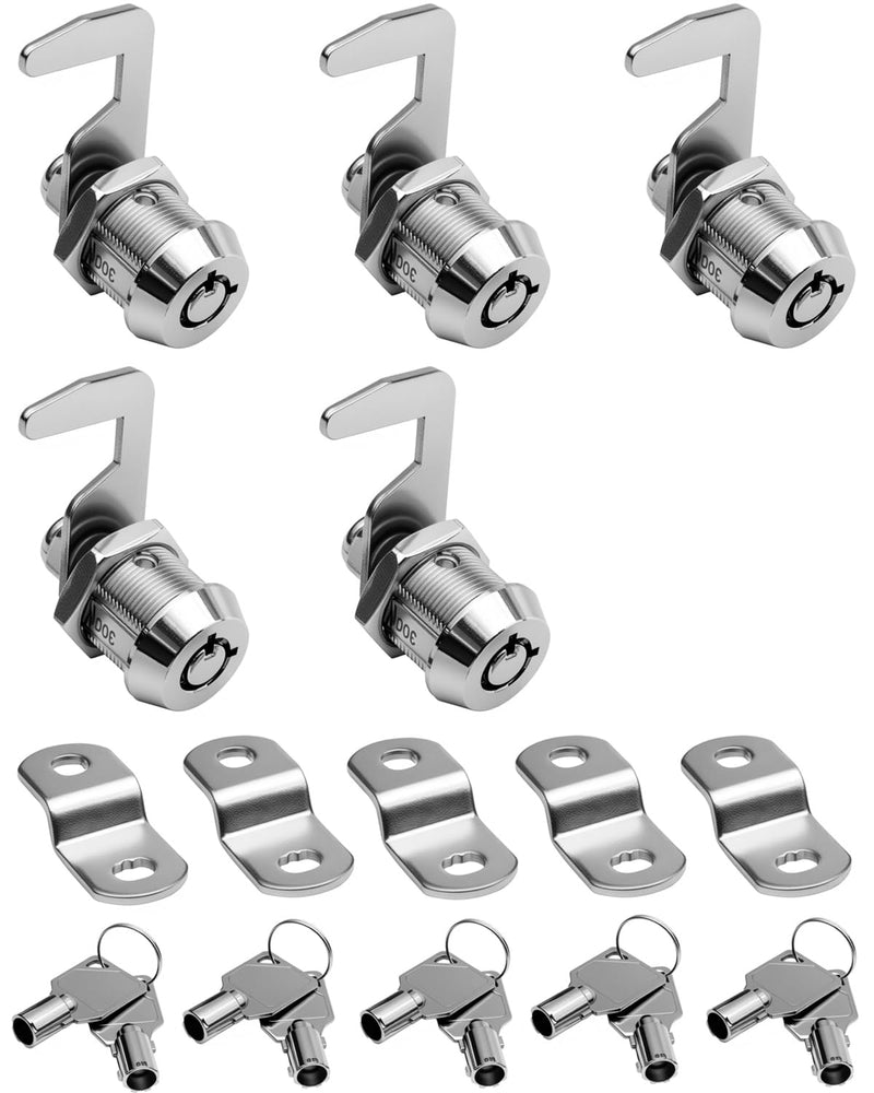Toolbox Lock Tubular Cam Replacement Lock Hook Cam Keyed Alike (5/8 Inch, Chrome Finish, 5 Pack) Chrome Pack of 5 5/8 Inch