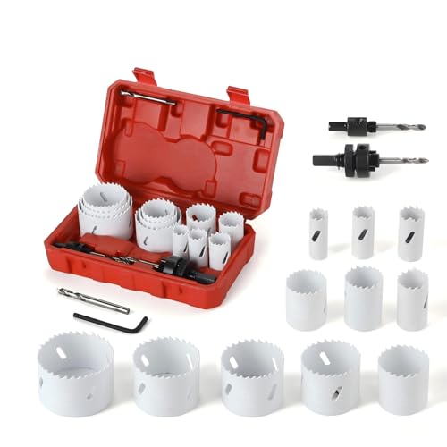 17PCS Bi-Metal Hole Saw Kit, for Cutting Metal, PVC, Plastic, and Drywall White 17Pcs