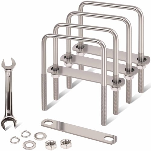 4 Pcs M10 Square U Bolts 4 Inch Wide, 3/8" x 4"W x 6" L M10 x 4"W x 6"L