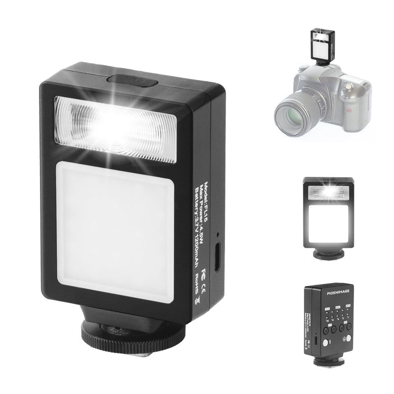 Camera Flash with Video Light, 2500K-6500K Mini Flash Speedlite, Adjustable Brightness Small Camera Speedlight, Universal Single Contact Hot Shoe Mount, Compatible with Canon/Nikon/Sony/Fuji/DSLR