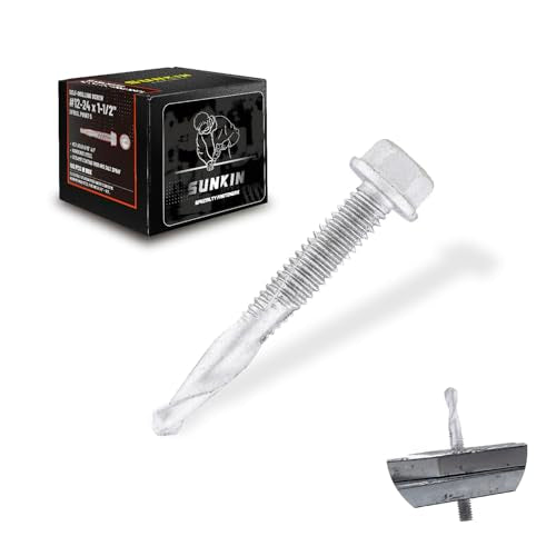 SUNKIN 192PCs Self Tapping Screws for Metal, Hex Head #12 x 1-1/2 Inch, Self Drilling for Thick Steel, Less Effort Installation, Long Lasting Anti Rust Coating #12 x 1-1/2 inch (192pcs)