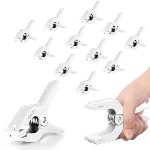 EMART 12 Pack Heavy Duty Spring Clamps 6 inch Plastic White Backdrop Clips 6inch