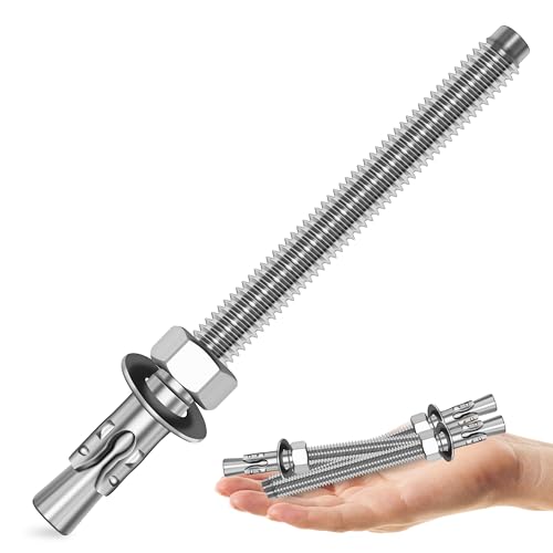 Mywish 1/2 x 6 Inch Wedge Anchors, 5Pcs 304 Stainless Steel Industrial 1/2 Heavy Duty Industrial Masonry Wdege Anchor Bolts for Brick Cement and Concrete, Bright Finish 1/2 x 6"