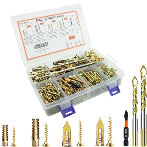 420pcs Self Drilling Drywall & Concrete Anchor Kit (M6 M8, 4 Sizes) with M6 & M8 Drill Bits, Loose Hinge Hole Repair, for Concrete, Wooden, and Home Decor Wall Hole Repair Kit Screws -420-A
