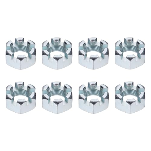uxcell 1"-12 Hexagon Slotted Nut, Grade 6.8 Zinc-Plated Carbon Steel Hex Nuts Good for Machinery Repairing, Silver, 8Pcs 8
